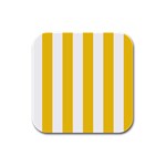 Vertical Stripes - White and Deep Lemon Yellow Rubber Square Coaster (4 pack)