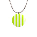 Vertical Stripes - White and Fluorescent Yellow 1  Button Necklace