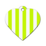 Vertical Stripes - White and Fluorescent Yellow Dog Tag Heart (Two Sides)