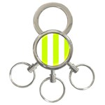 Vertical Stripes - White and Fluorescent Yellow 3-Ring Key Chain
