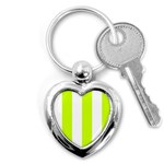 Vertical Stripes - White and Fluorescent Yellow Key Chain (Heart)