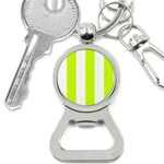 Vertical Stripes - White and Fluorescent Yellow Bottle Opener Key Chain