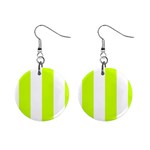 Vertical Stripes - White and Fluorescent Yellow 1  Button Earrings