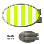 Vertical Stripes - White and Fluorescent Yellow Money Clip (Oval)