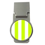 Vertical Stripes - White and Fluorescent Yellow Money Clip (Round)