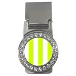Vertical Stripes - White and Fluorescent Yellow Money Clip (CZ)