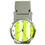Vertical Stripes - White and Fluorescent Yellow Money Clip Watch