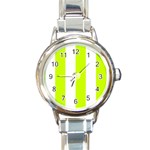 Vertical Stripes - White and Fluorescent Yellow Round Italian Charm Watch