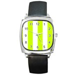 Vertical Stripes - White and Fluorescent Yellow Square Metal Watch