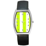 Vertical Stripes - White and Fluorescent Yellow Barrel Style Metal Watch
