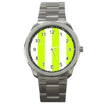 Vertical Stripes - White and Fluorescent Yellow Sport Metal Watch