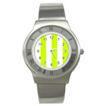 Vertical Stripes - White and Fluorescent Yellow Stainless Steel Watch