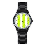 Vertical Stripes - White and Fluorescent Yellow Stainless Steel Round Watch