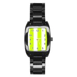 Vertical Stripes - White and Fluorescent Yellow Stainless Steel Barrel Watch