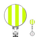 Vertical Stripes - White and Fluorescent Yellow Stainless Steel Nurses Watch