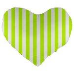 Vertical Stripes - White and Fluorescent Yellow Large 19  Premium Heart Shape Cushion