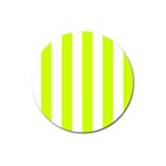 Vertical Stripes - White and Fluorescent Yellow Magnet 3  (Round)