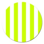 Vertical Stripes - White and Fluorescent Yellow Magnet 5  (Round)