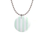 Vertical Stripes - White and Pale Green 1  Button Necklace