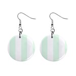 Vertical Stripes - White and Pale Green 1  Button Earrings