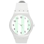 Vertical Stripes - White and Pale Green Round Plastic Sport Watch (M)