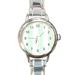 Vertical Stripes - White and Pale Green Round Italian Charm Watch