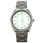 Vertical Stripes - White and Pale Green Sport Metal Watch