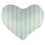 Vertical Stripes - White and Pale Green Large 19  Premium Flano Heart Shape Cushion