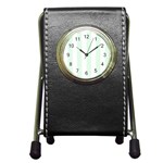 Vertical Stripes - White and Pale Green Pen Holder Desk Clock