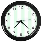 Vertical Stripes - White and Pale Green Wall Clock (Black)
