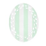 Vertical Stripes - White and Pale Green Ornament (Bell) Ornament (Oval Filigree)