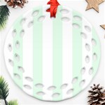 Vertical Stripes - White and Pale Green Round Filigree Ornament (Two Sides)