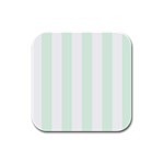 Vertical Stripes - White and Pale Green Rubber Square Coaster (4 pack)