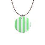 Vertical Stripes - White and Light Green 1  Button Necklace