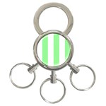 Vertical Stripes - White and Light Green 3-Ring Key Chain