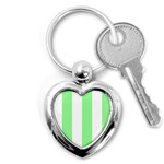 Vertical Stripes - White and Light Green Key Chain (Heart)