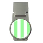 Vertical Stripes - White and Light Green Money Clip (Round)