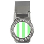 Vertical Stripes - White and Light Green Money Clip (CZ)