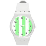 Vertical Stripes - White and Light Green Round Plastic Sport Watch (M)