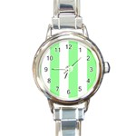 Vertical Stripes - White and Light Green Round Italian Charm Watch