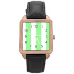 Vertical Stripes - White and Light Green Rose Gold Leather Watch
