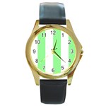 Vertical Stripes - White and Light Green Round Gold Metal Watch