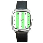 Vertical Stripes - White and Light Green Square Metal Watch