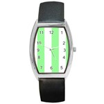 Vertical Stripes - White and Light Green Barrel Style Metal Watch