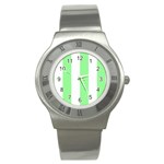 Vertical Stripes - White and Light Green Stainless Steel Watch