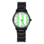 Vertical Stripes - White and Light Green Stainless Steel Round Watch