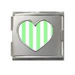 Vertical Stripes - White and Light Green Mega Link Heart Italian Charm (18mm)