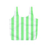 Vertical Stripes - White and Light Green Full Print Recycle Bag (S)