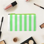 Vertical Stripes - White and Light Green Canvas Cosmetic Bag (XS)
