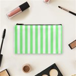 Vertical Stripes - White and Light Green Cosmetic Bag (S)